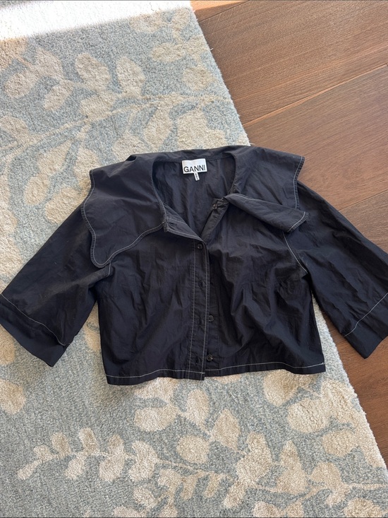 Ganni Tops - Ganni Black Cropped Button-Front Shirt with Oversized Collar